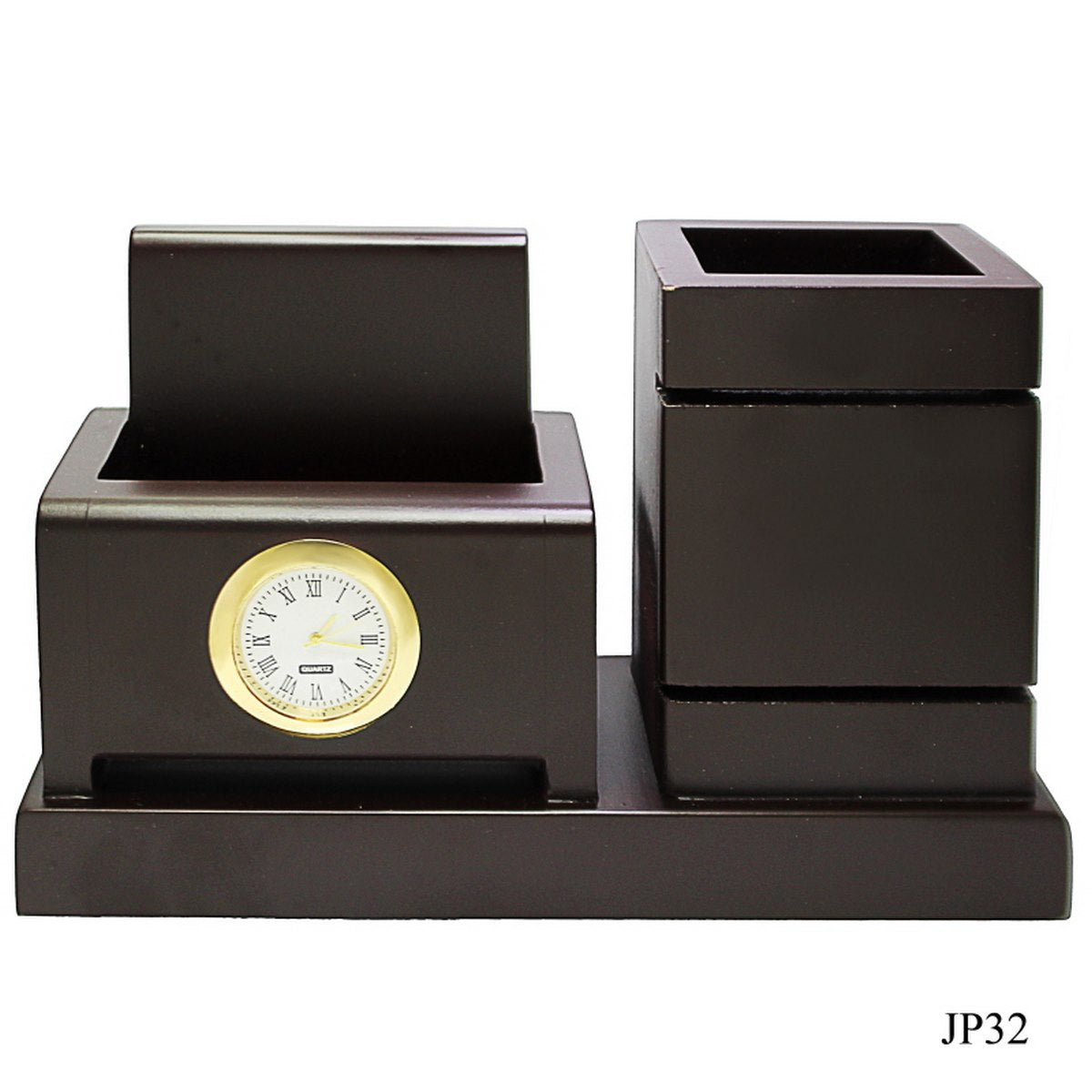 Classic Twin-Block Wooden Desk Organizer with Clock
