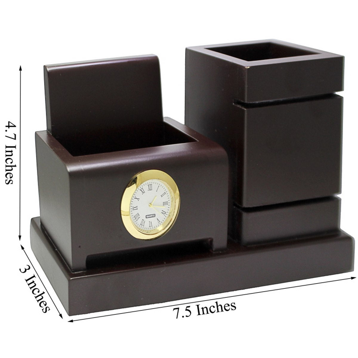 Classic Twin-Block Wooden Desk Organizer with Clock