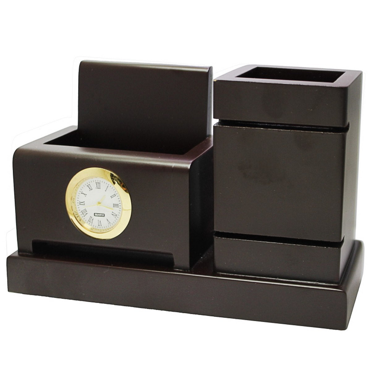 Classic Twin-Block Wooden Desk Organizer with Clock