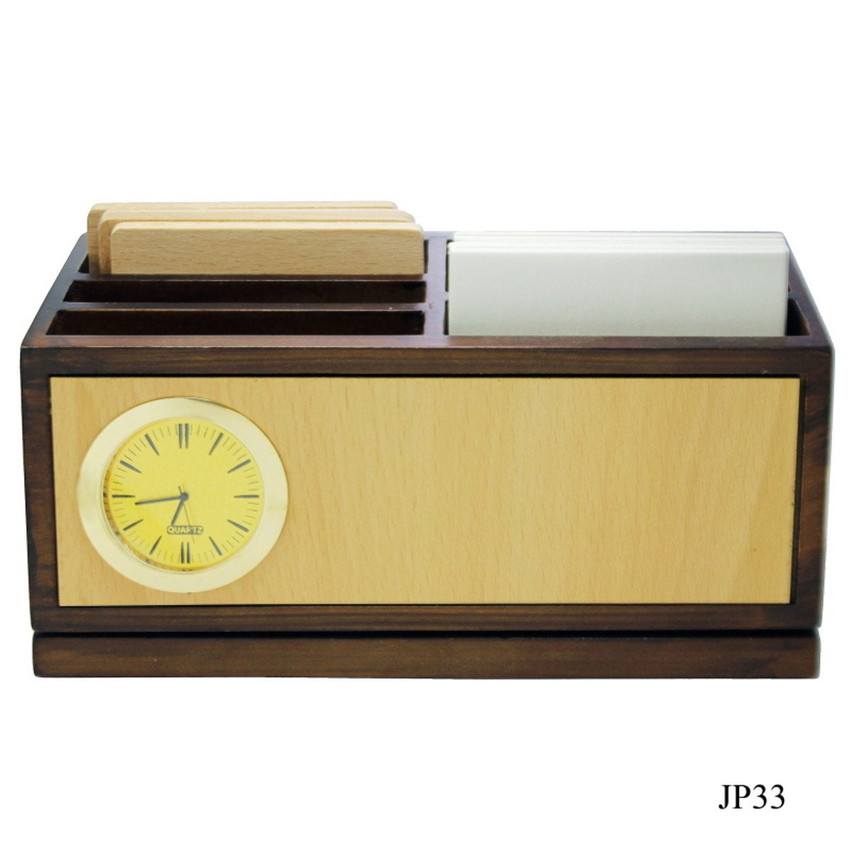 Dual-Tone Wooden Desk Organizer with Clock
