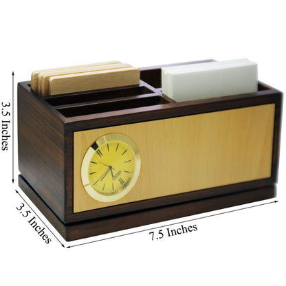 Dual-Tone Wooden Desk Organizer with Clock