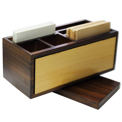 Dual-Tone Wooden Desk Organizer with Clock