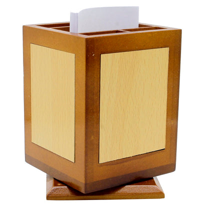 Rotating Wooden Desk Organizer with Clock & Drawer