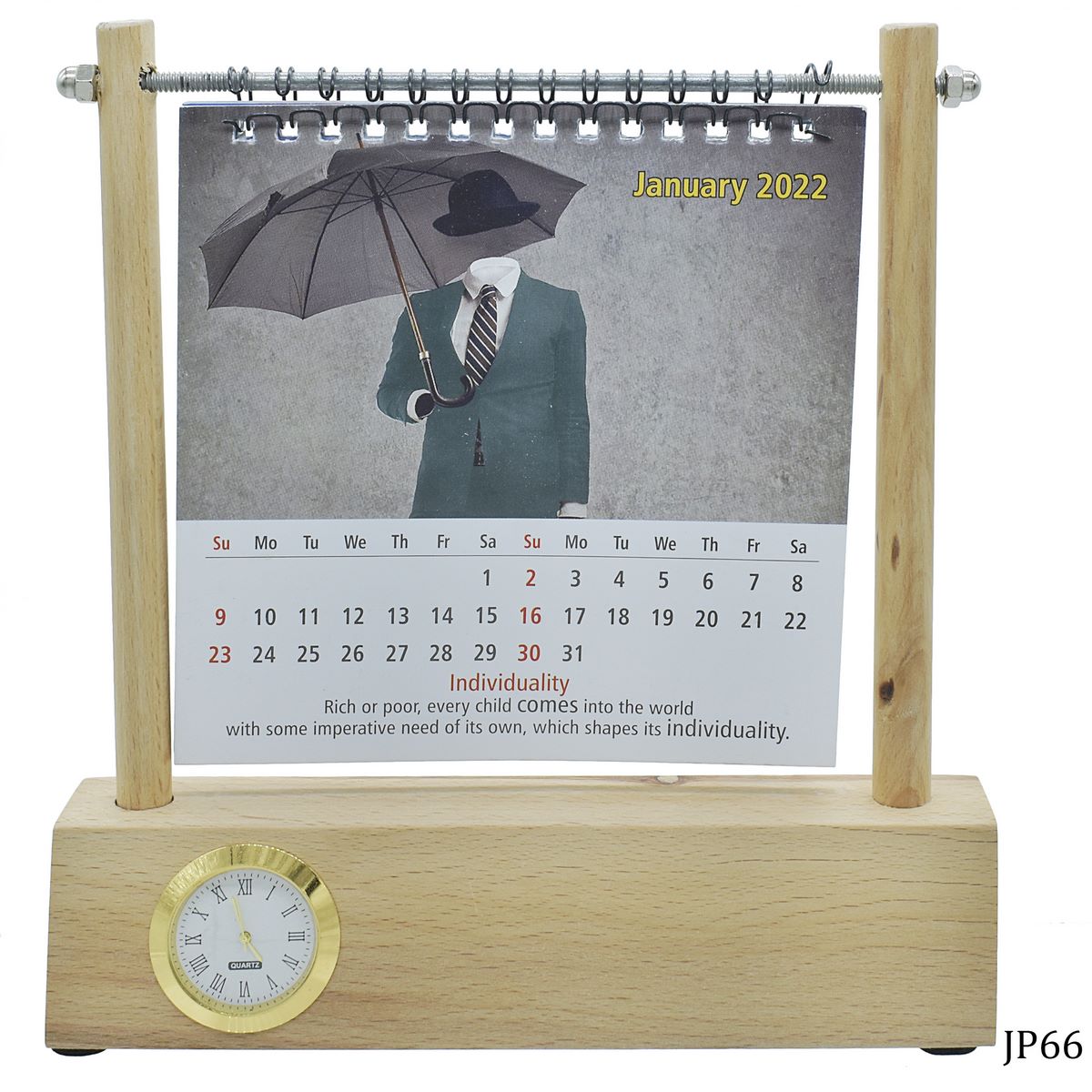 Wooden Desktop Calendar Stand with Clock
