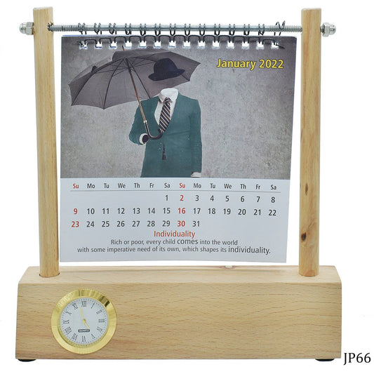 Wooden Desktop Calendar Stand with Clock