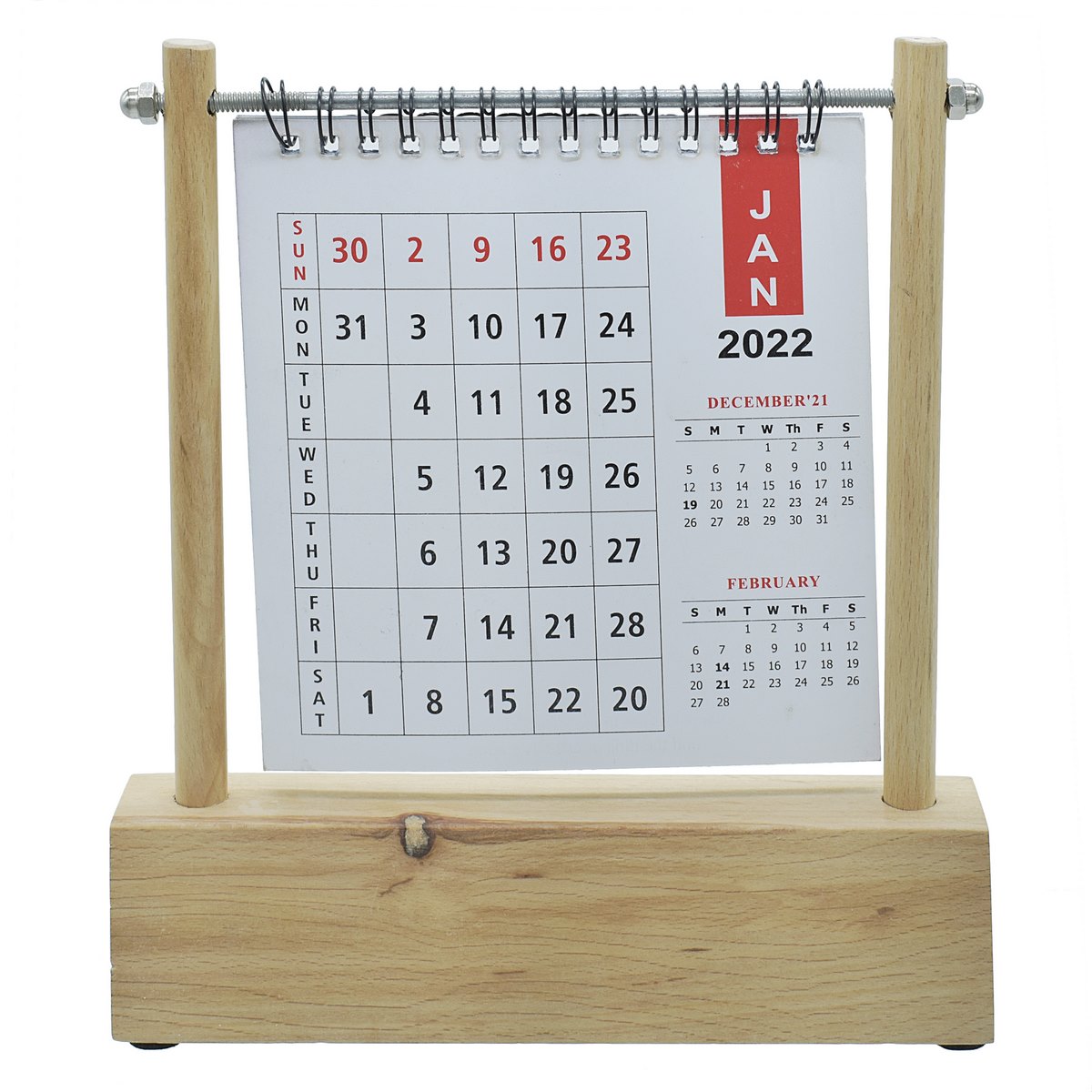 Wooden Desktop Calendar Stand with Clock