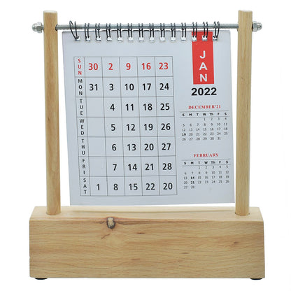 Wooden Desktop Calendar Stand with Clock