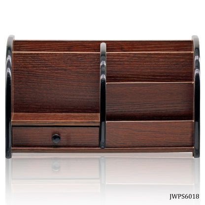 Elegant Wooden Multi-Compartment Desk Organizer with Drawer