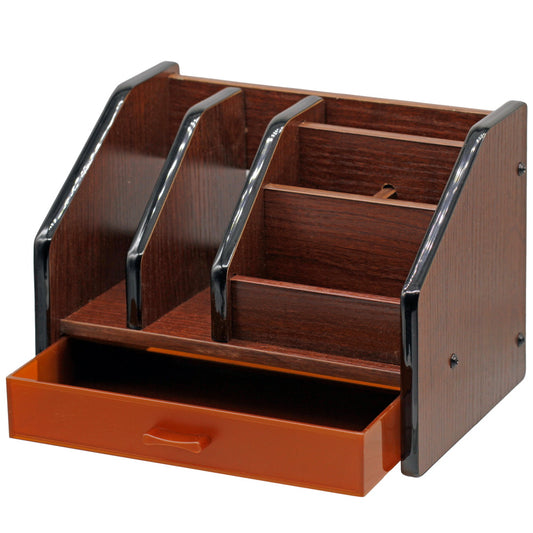 Executive Wooden Desk Organizer with Drawer & 5 Compartments