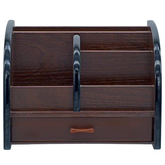 Compact Wooden Desk Organizer with Drawer & 4 Compartments