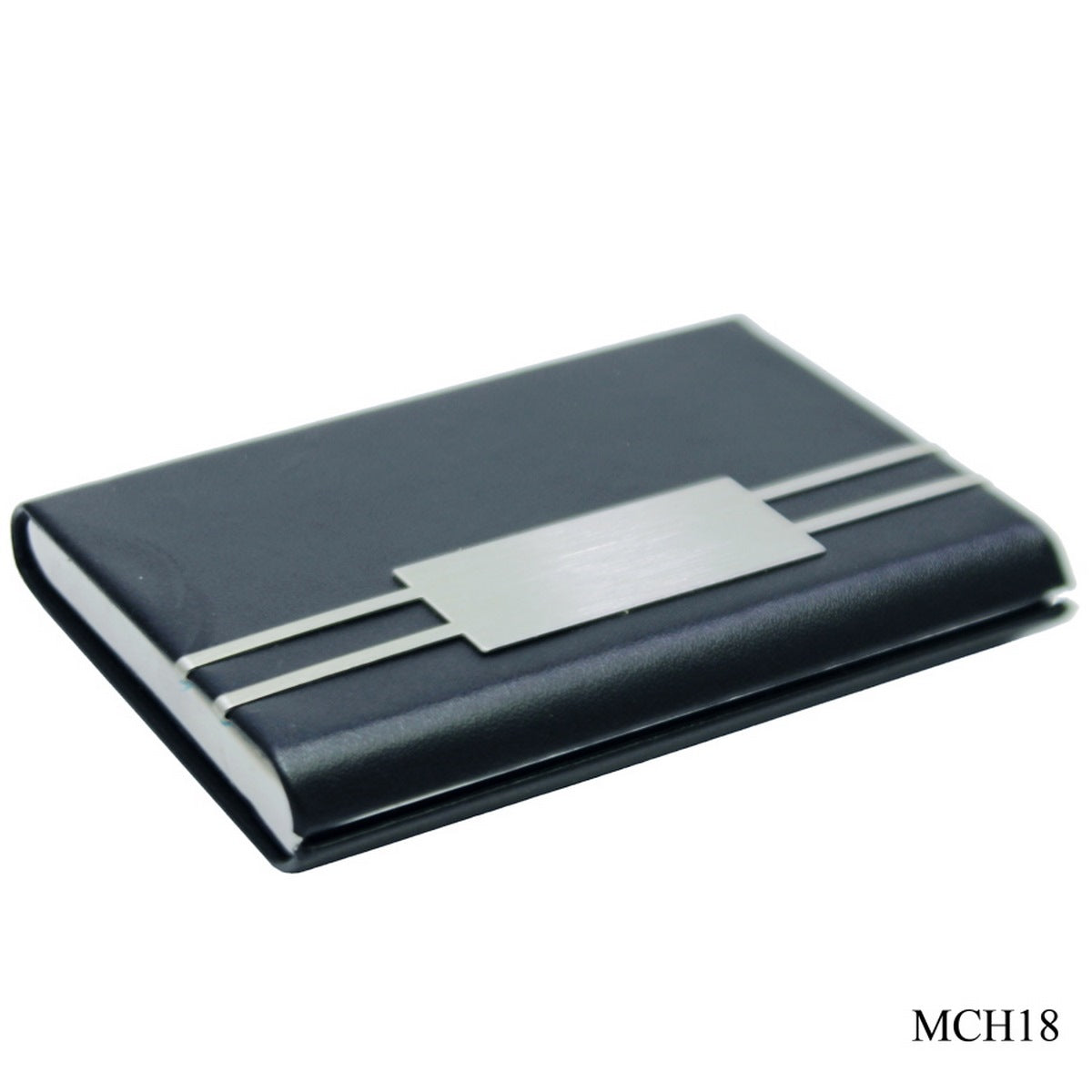 Premium Black Leatherette Card Holder with Dual-Line Metal Accent
