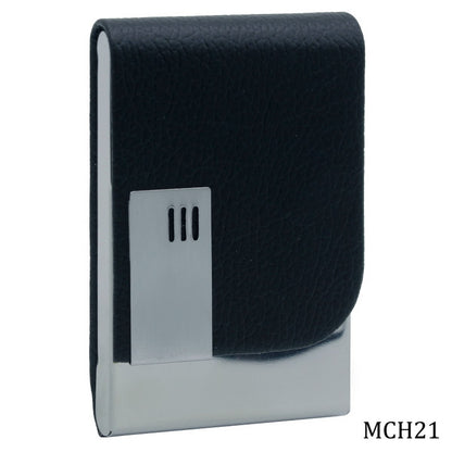 Vertical Leatherette Business Card Holder with Brushed Metal Accent