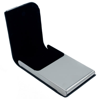 Vertical Leatherette Business Card Holder with Brushed Metal Accent