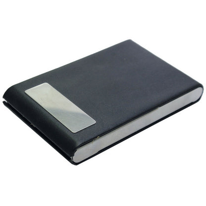 Premium Black Leatherette Business Card Holder with Steel Accent