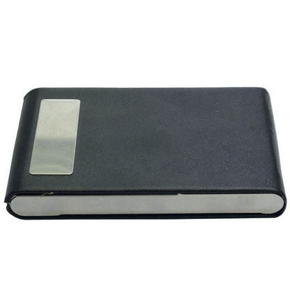 Premium Black Leatherette Business Card Holder with Steel Accent