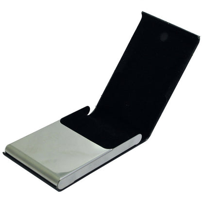 Premium Black Leatherette Business Card Holder with Steel Accent