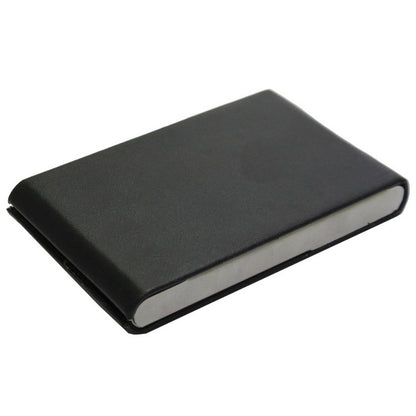 Premium Black Leatherette Business Card Holder with Steel Accent