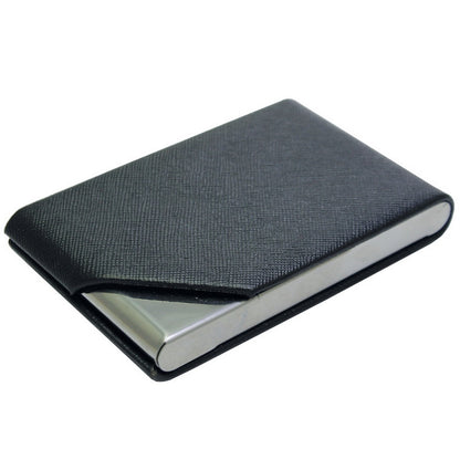 Textured Black PU Leather Business Card Holder with Steel Trim