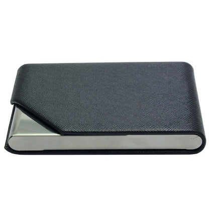 Textured Black PU Leather Business Card Holder with Steel Trim