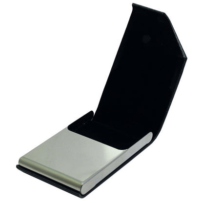 Textured Black PU Leather Business Card Holder with Steel Trim