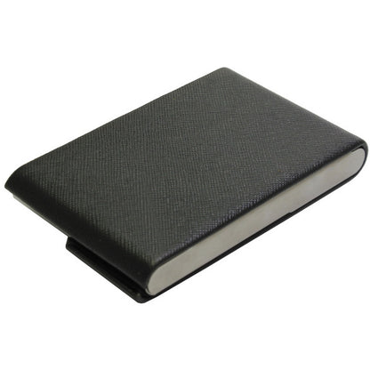 Textured Black PU Leather Business Card Holder with Steel Trim