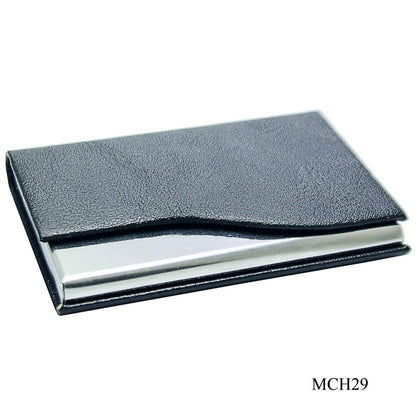 Classic Black PU Leather Business Card Holder with Wave Cut Design