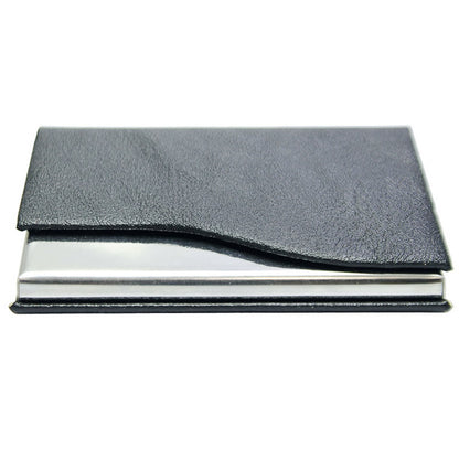 Classic Black PU Leather Business Card Holder with Wave Cut Design
