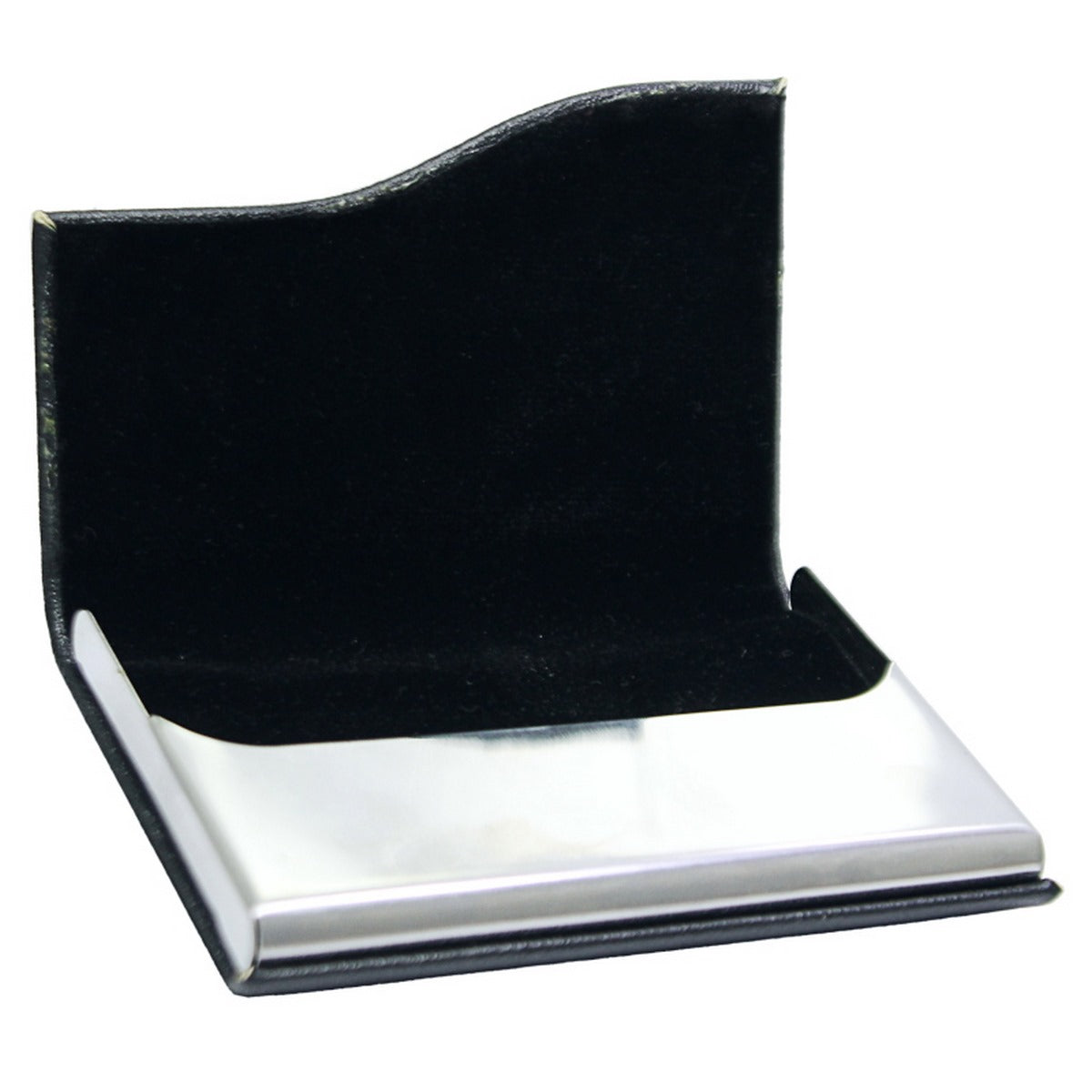Classic Black PU Leather Business Card Holder with Wave Cut Design