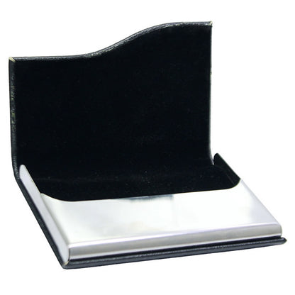 Classic Black PU Leather Business Card Holder with Wave Cut Design