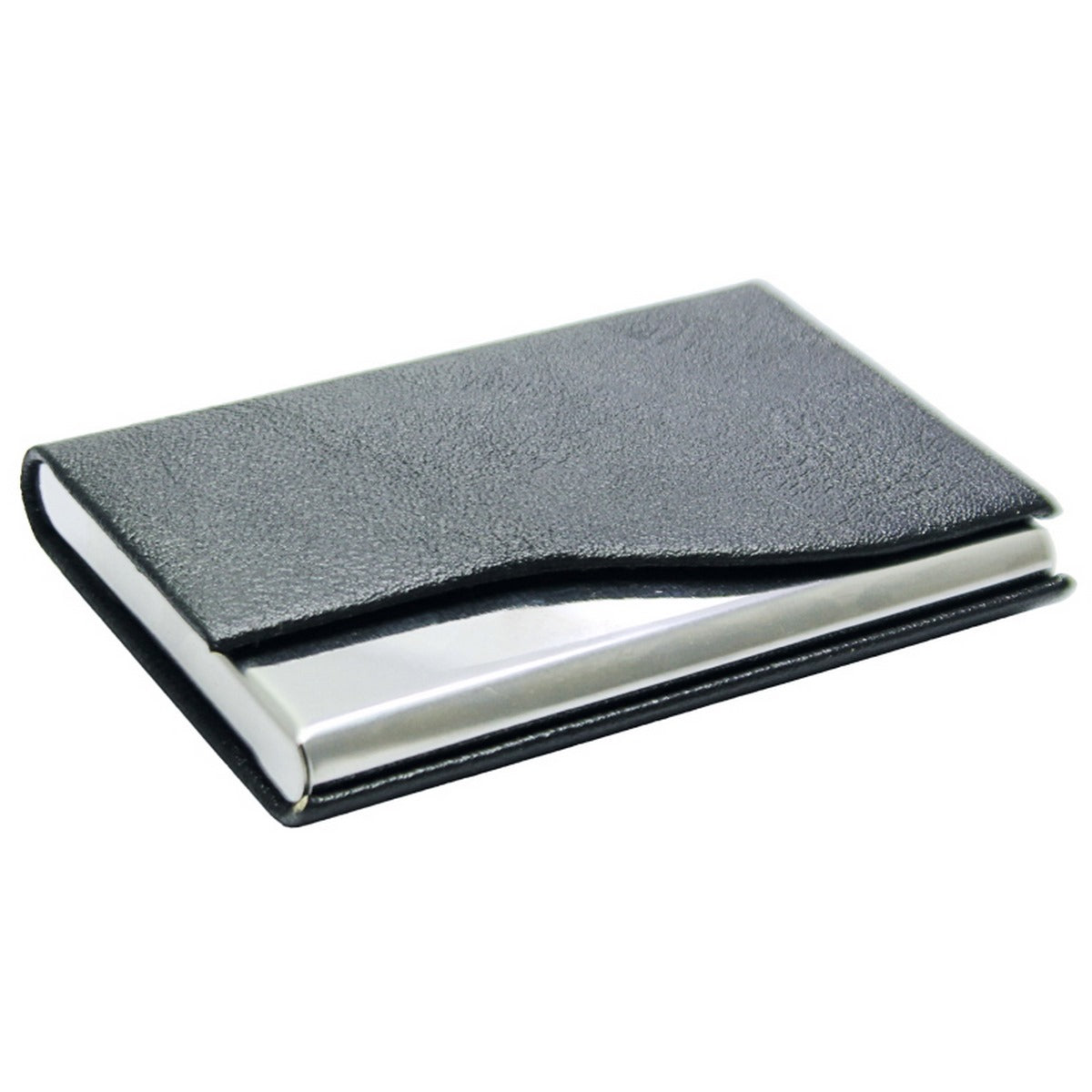 Classic Black PU Leather Business Card Holder with Wave Cut Design