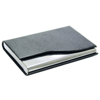 Classic Black PU Leather Business Card Holder with Wave Cut Design