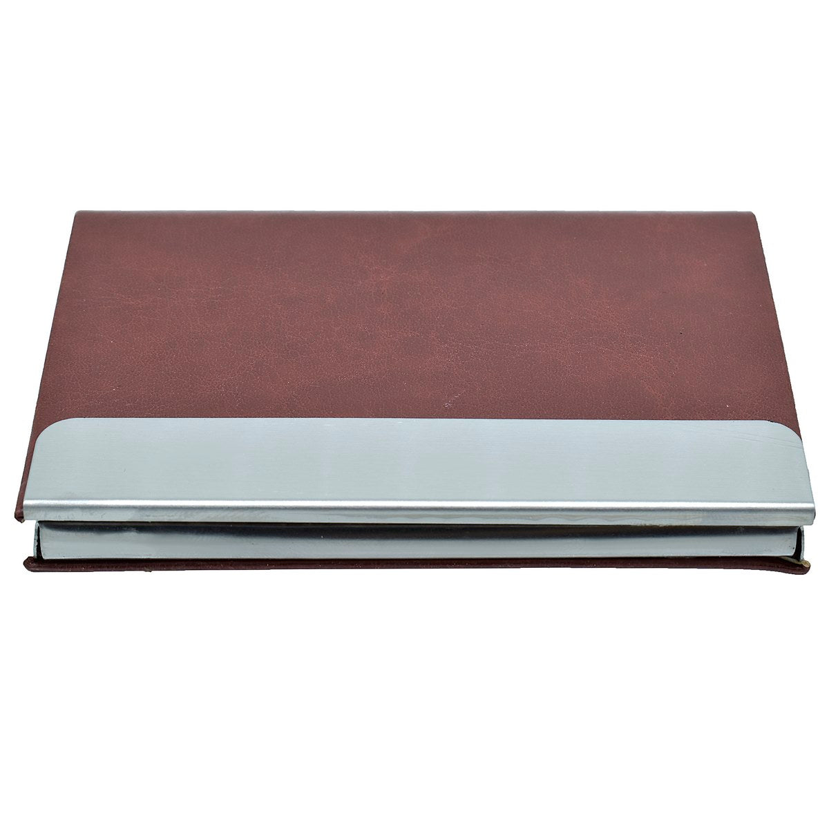 Tan PU Leather Business Card Holder with Steel Accent