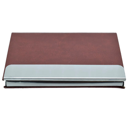 Tan PU Leather Business Card Holder with Steel Accent