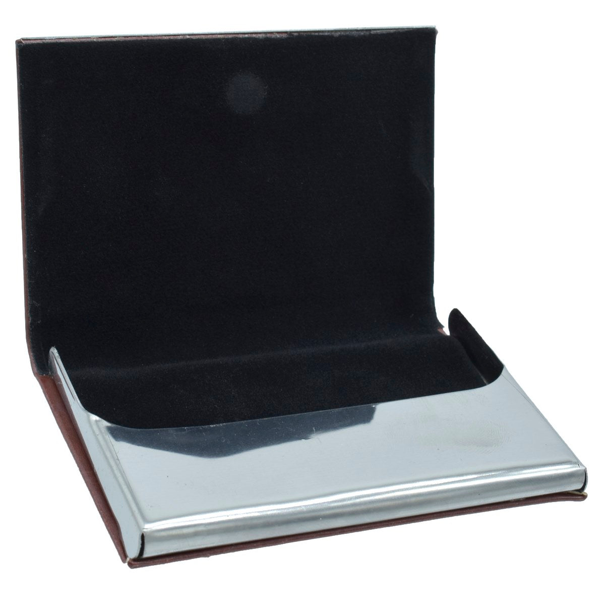 Tan PU Leather Business Card Holder with Steel Accent