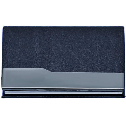 Navy Blue Leatherette Card Holder with V-Cut Chrome Accent