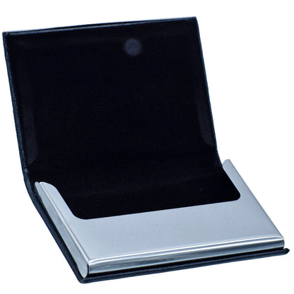 Navy Blue Leatherette Card Holder with V-Cut Chrome Accent