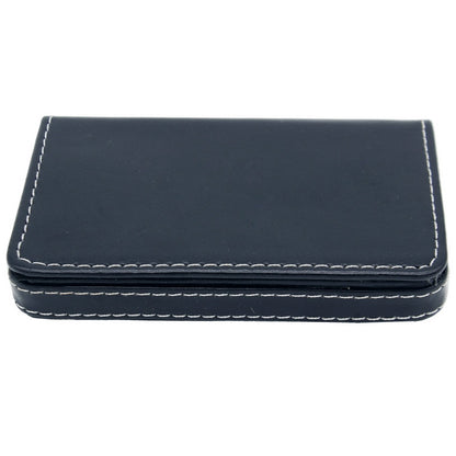 Classic Navy Blue Leatherette Card Holder with White Stitching