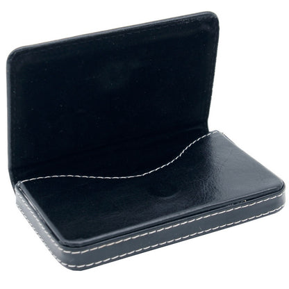 Classic Navy Blue Leatherette Card Holder with White Stitching