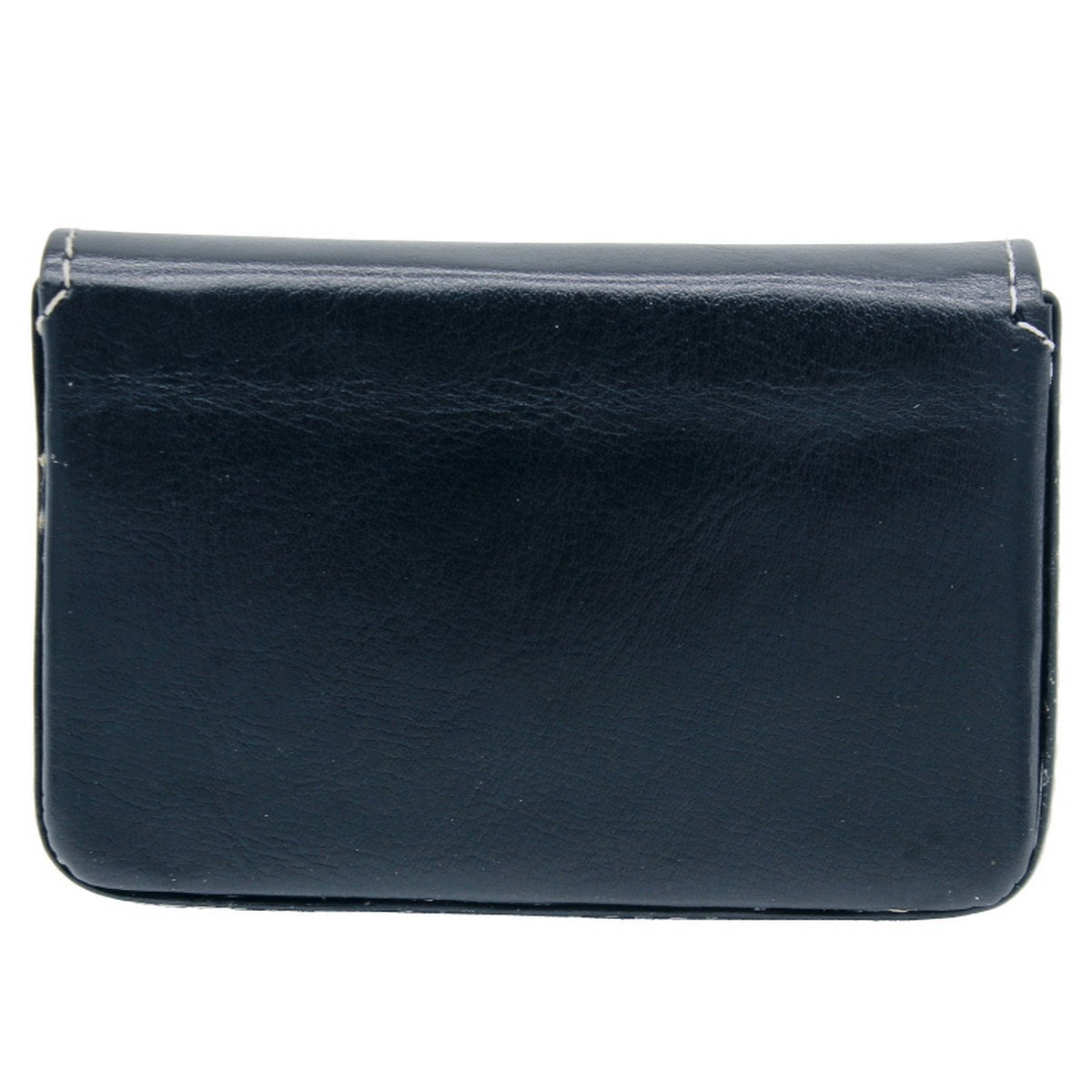 Classic Navy Blue Leatherette Card Holder with White Stitching
