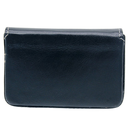 Classic Navy Blue Leatherette Card Holder with White Stitching