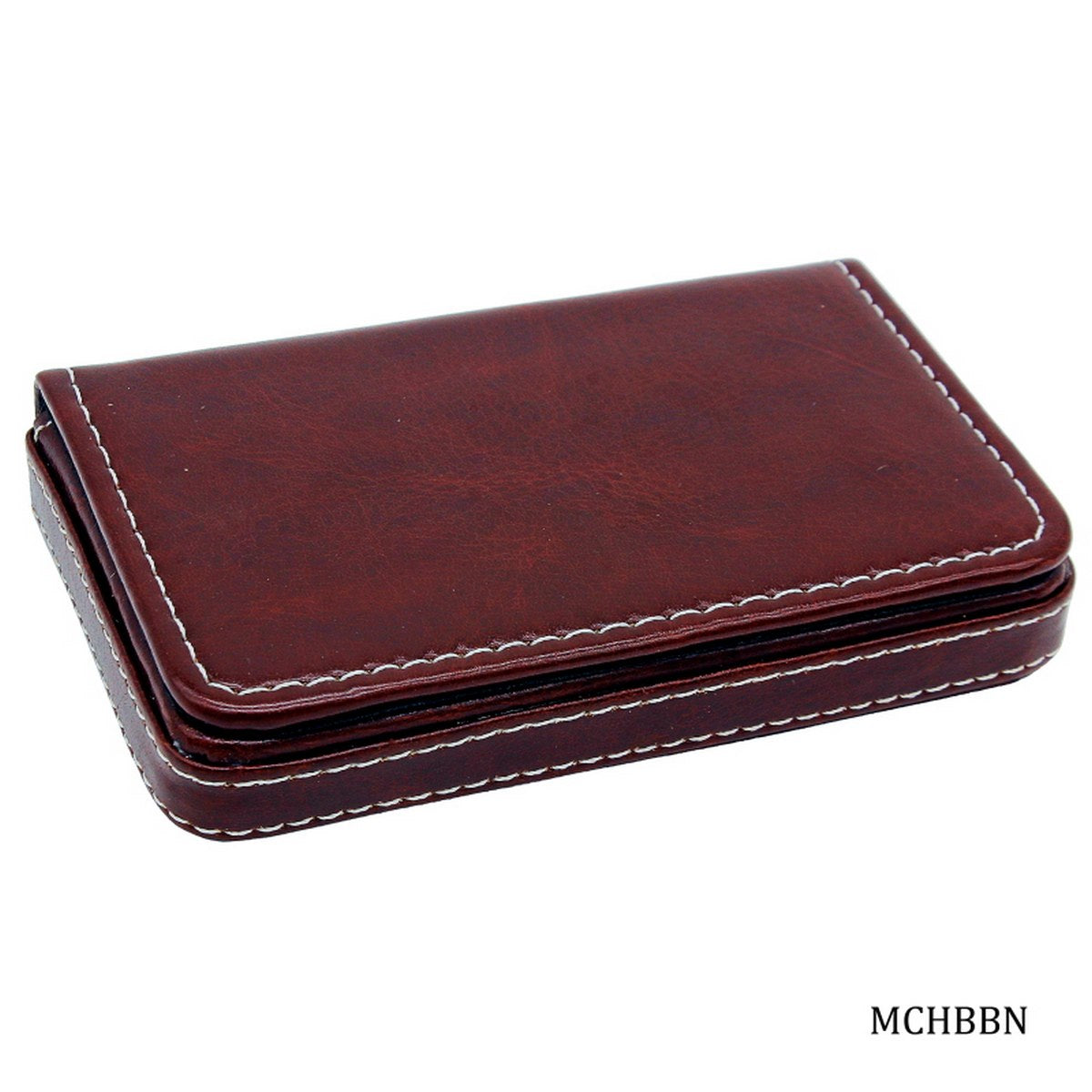 Vintage Brown Leatherette Card Holder with Contrast Stitching