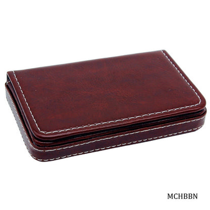 Vintage Brown Leatherette Card Holder with Contrast Stitching