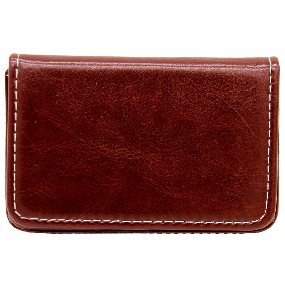 Vintage Brown Leatherette Card Holder with Contrast Stitching