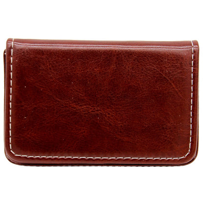 Vintage Brown Leatherette Card Holder with Contrast Stitching