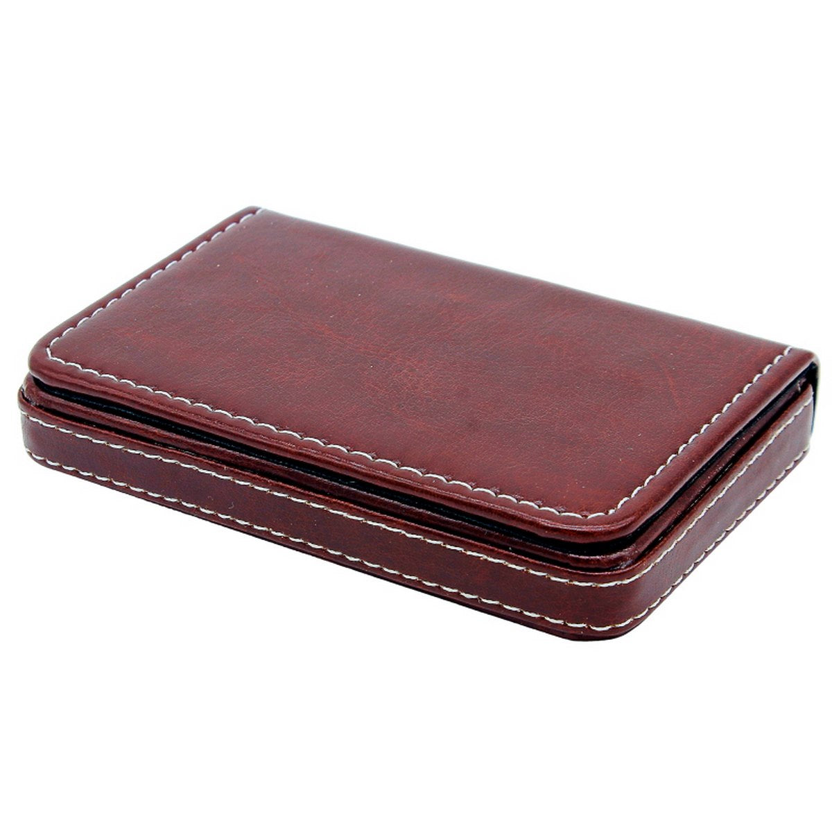 Vintage Brown Leatherette Card Holder with Contrast Stitching