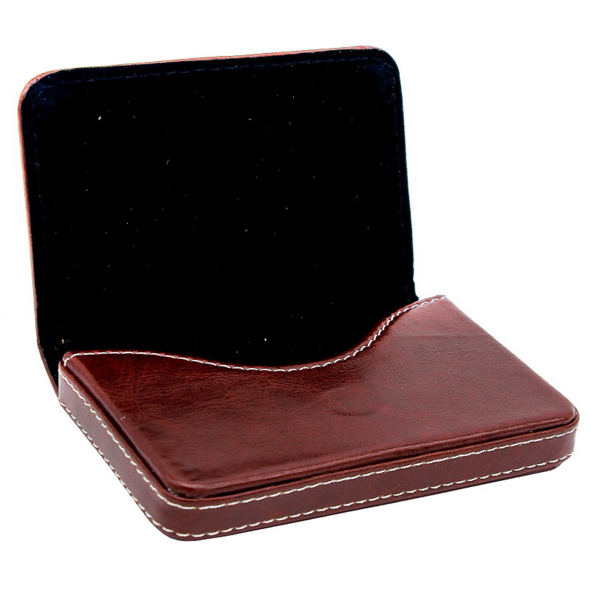 Vintage Brown Leatherette Card Holder with Contrast Stitching