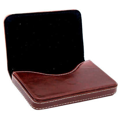 Vintage Brown Leatherette Card Holder with Contrast Stitching