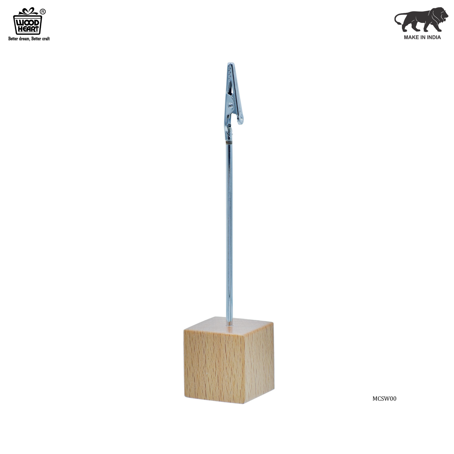 Wooden Cube Memo Clip Holder – Premium Beech Finish