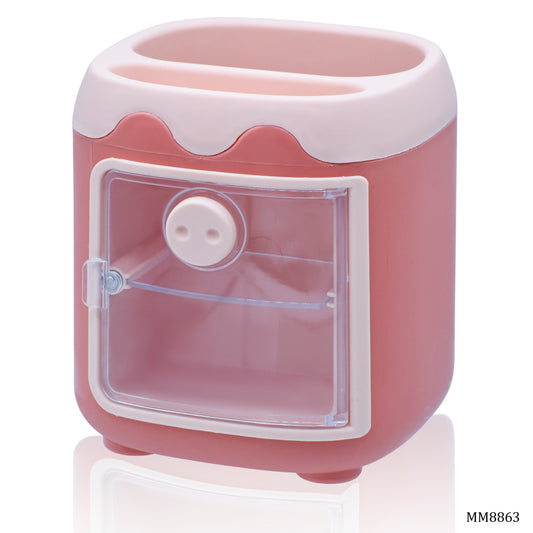 Cute Dual-Compartment Pen Holder with Mini Drawer