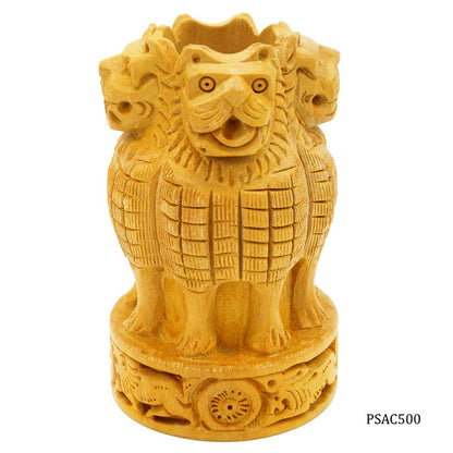 Wood Heart Lion Capital Pen Holder